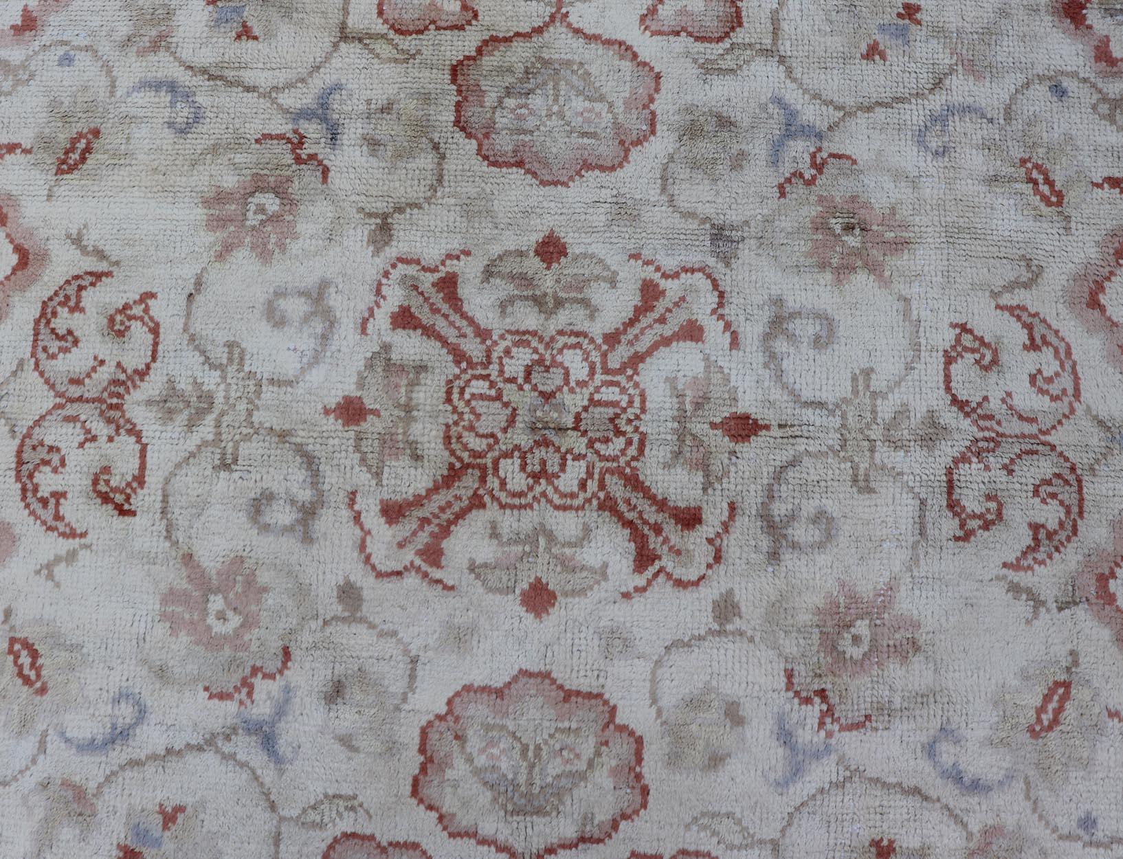 square-shaped Vintage Oushak in Light Blue, Terracotta & Taupe Green 7' x 8'7 For Sale 9