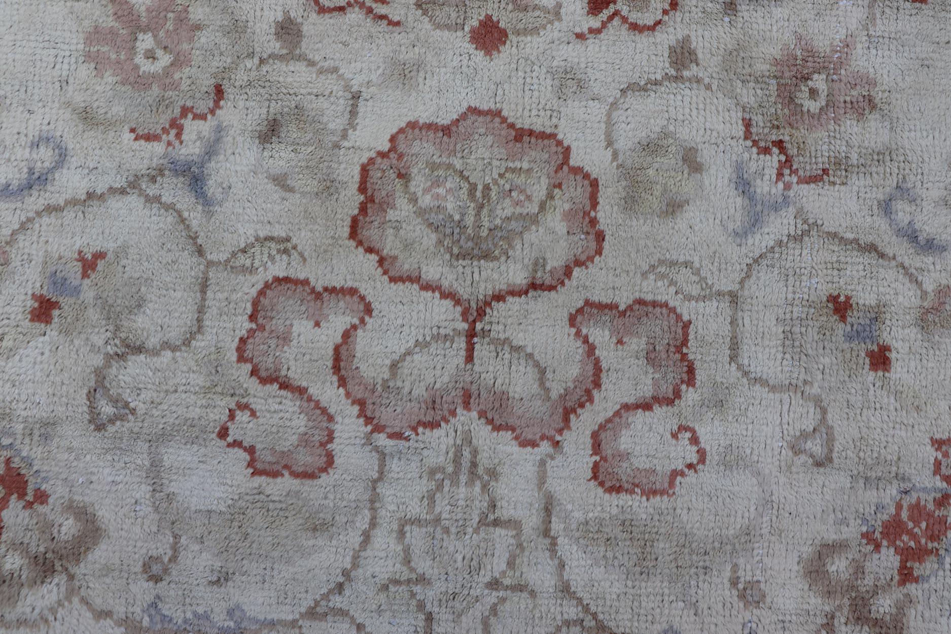 square-shaped Vintage Oushak in Light Blue, Terracotta & Taupe Green 7' x 8'7 For Sale 1