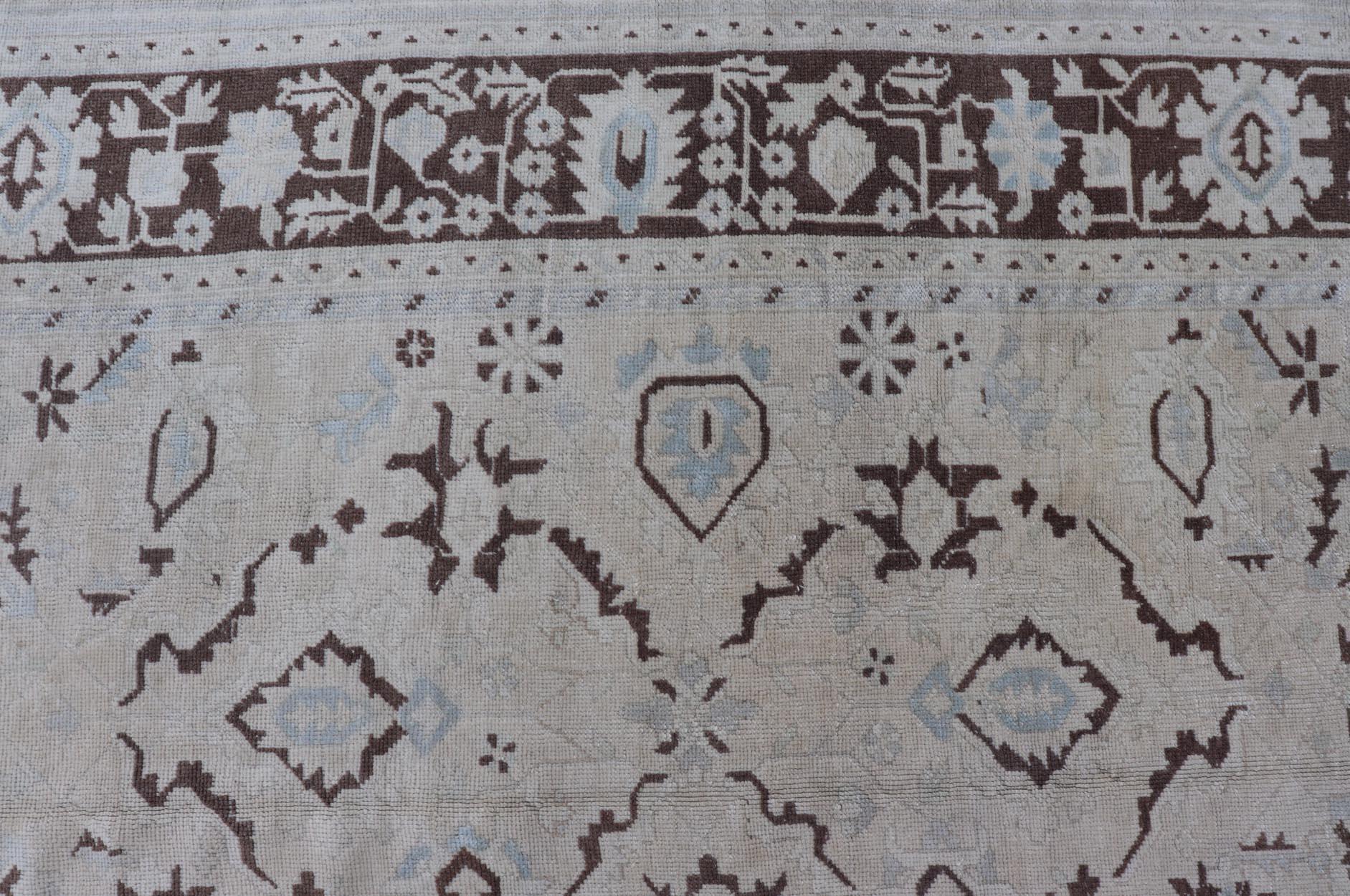 Square Shaped Vintage Turkish Oushak Rug with Brown, Lt. Blue and Cream Tones In Good Condition For Sale In Atlanta, GA