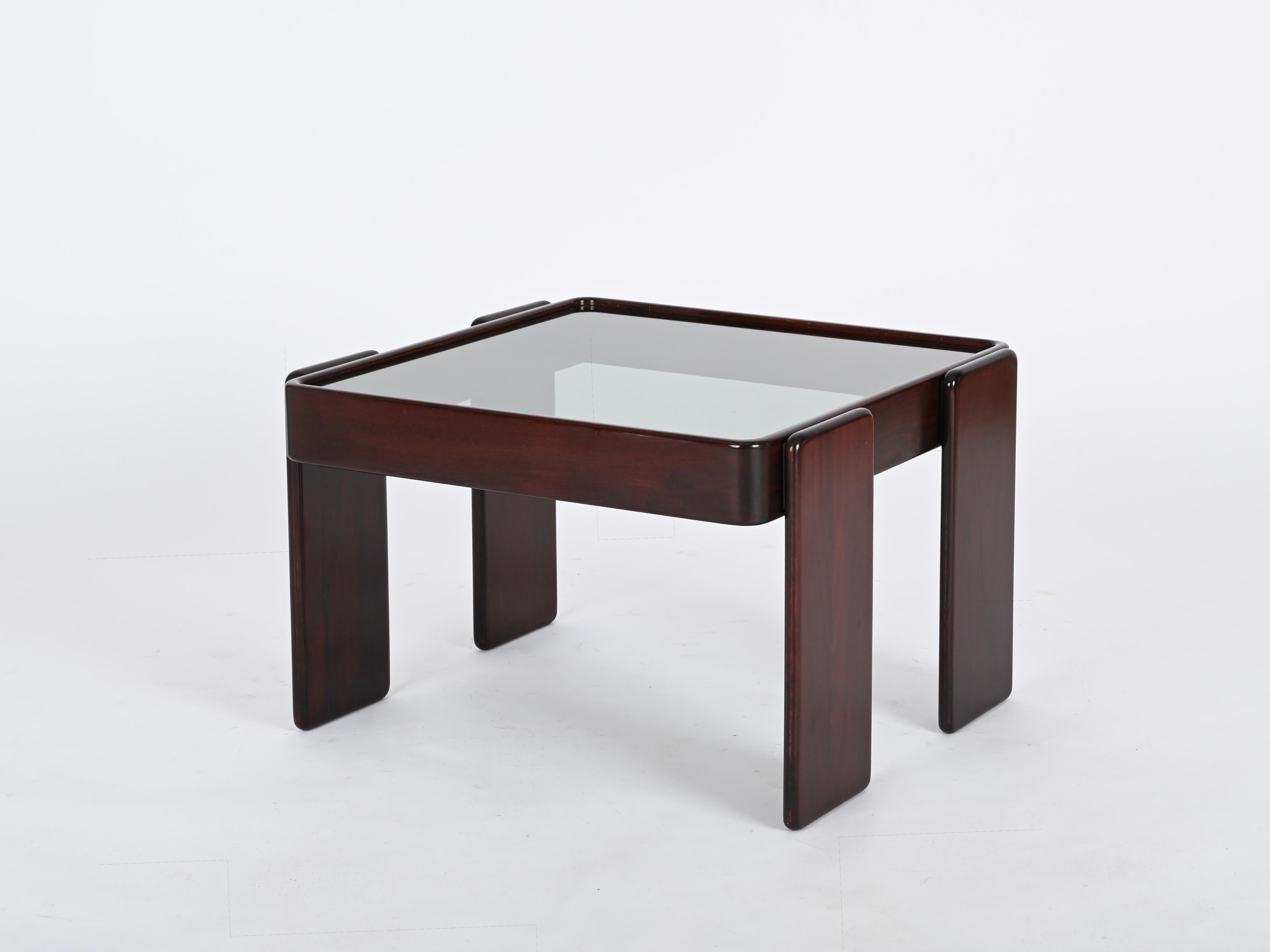 Square Side Coffee Table with Smoked Glass by Frattini for Cassina, Italy, 1970s 3