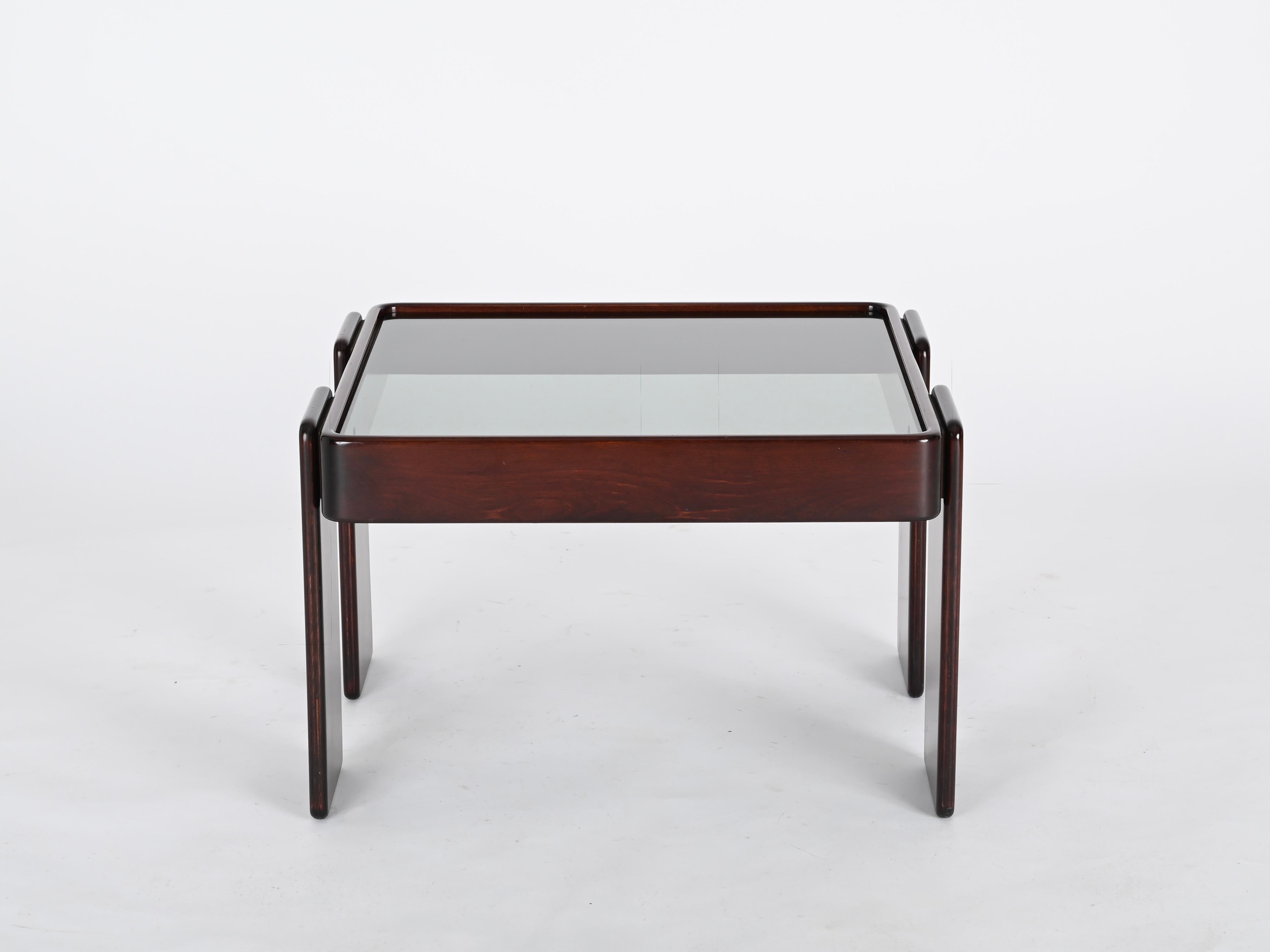 Square Side Coffee Table with Smoked Glass by Frattini for Cassina, Italy, 1970s 4