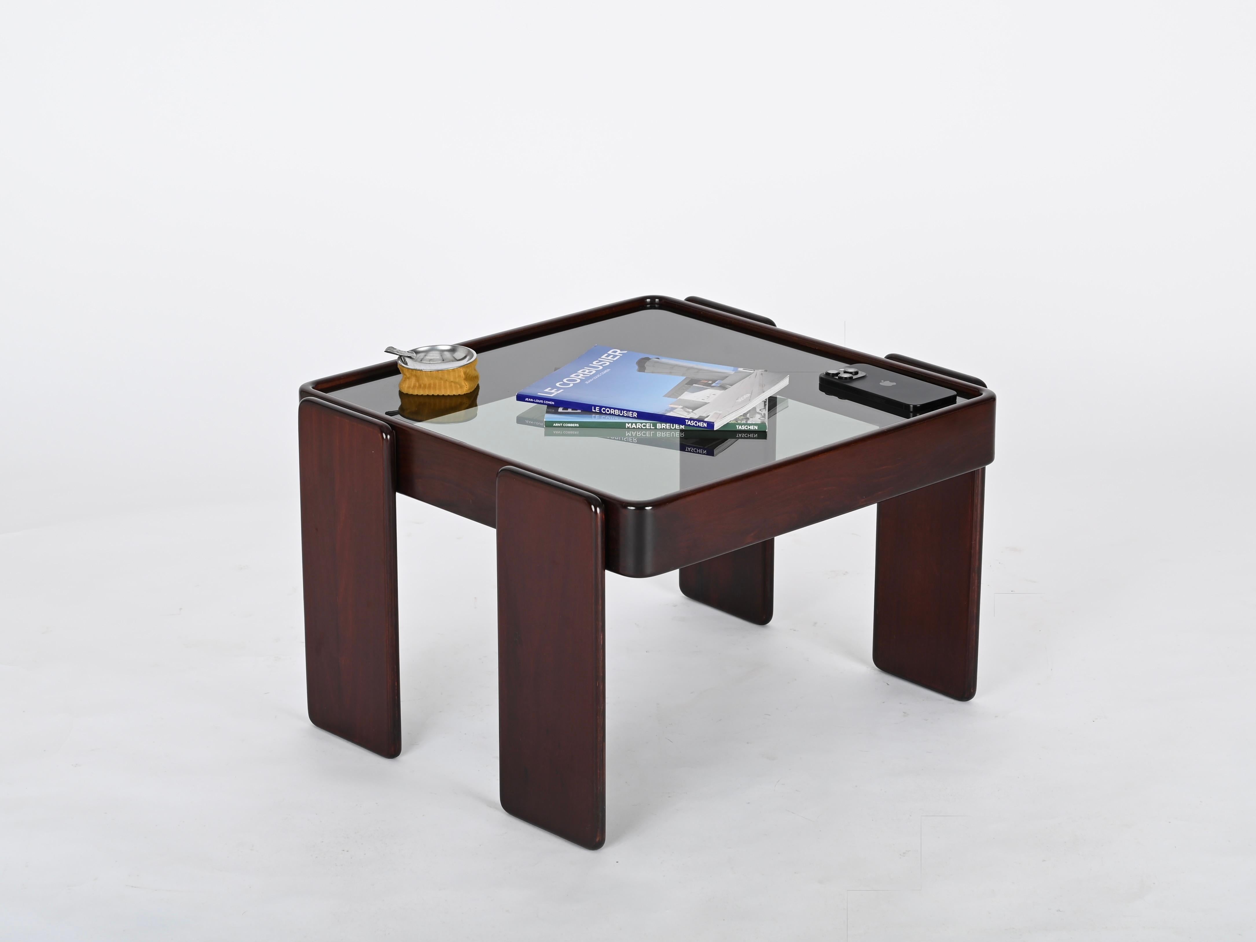 Square Side Coffee Table with Smoked Glass by Frattini for Cassina, Italy, 1970s 5