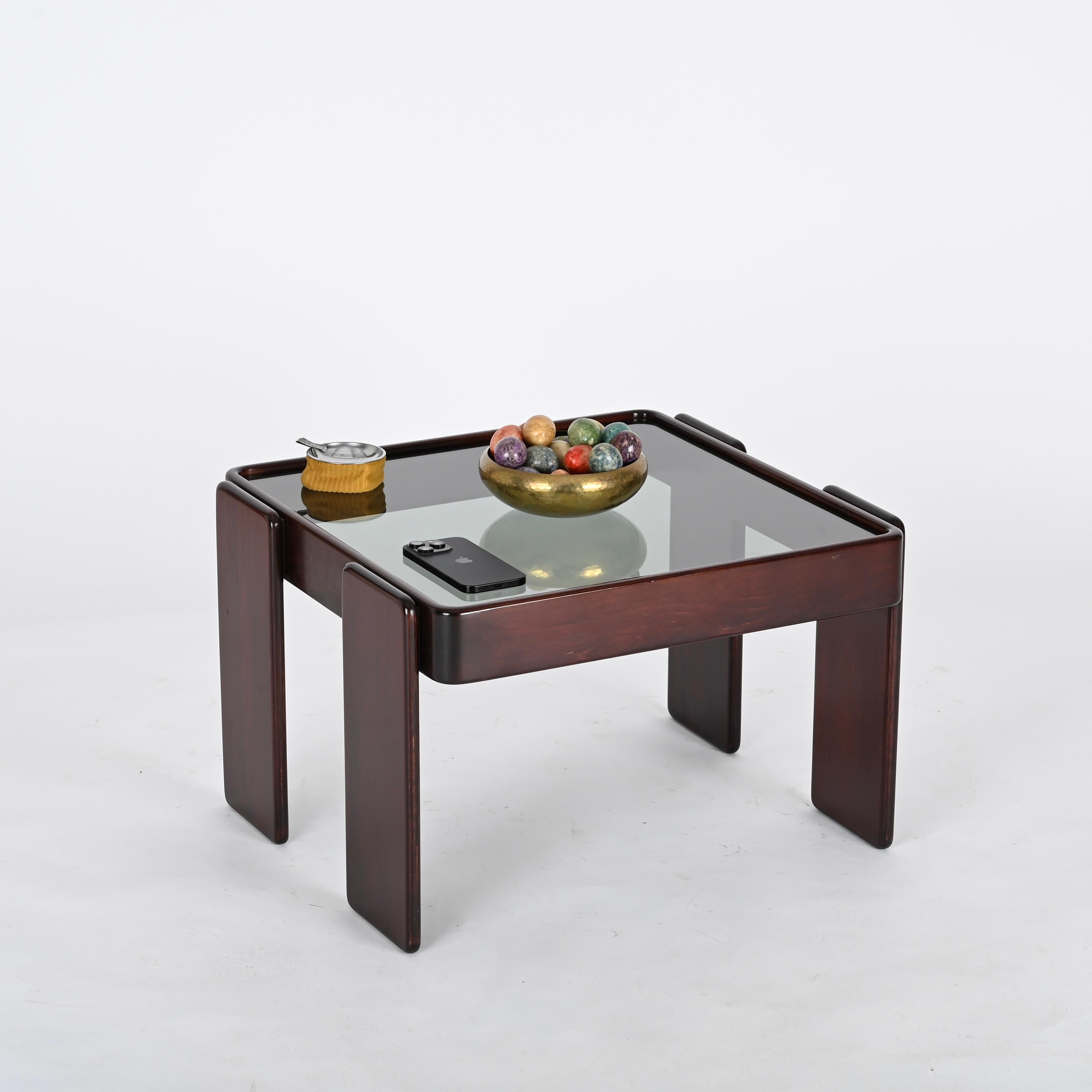 Square Side Coffee Table with Smoked Glass by Frattini for Cassina, Italy, 1970s 7