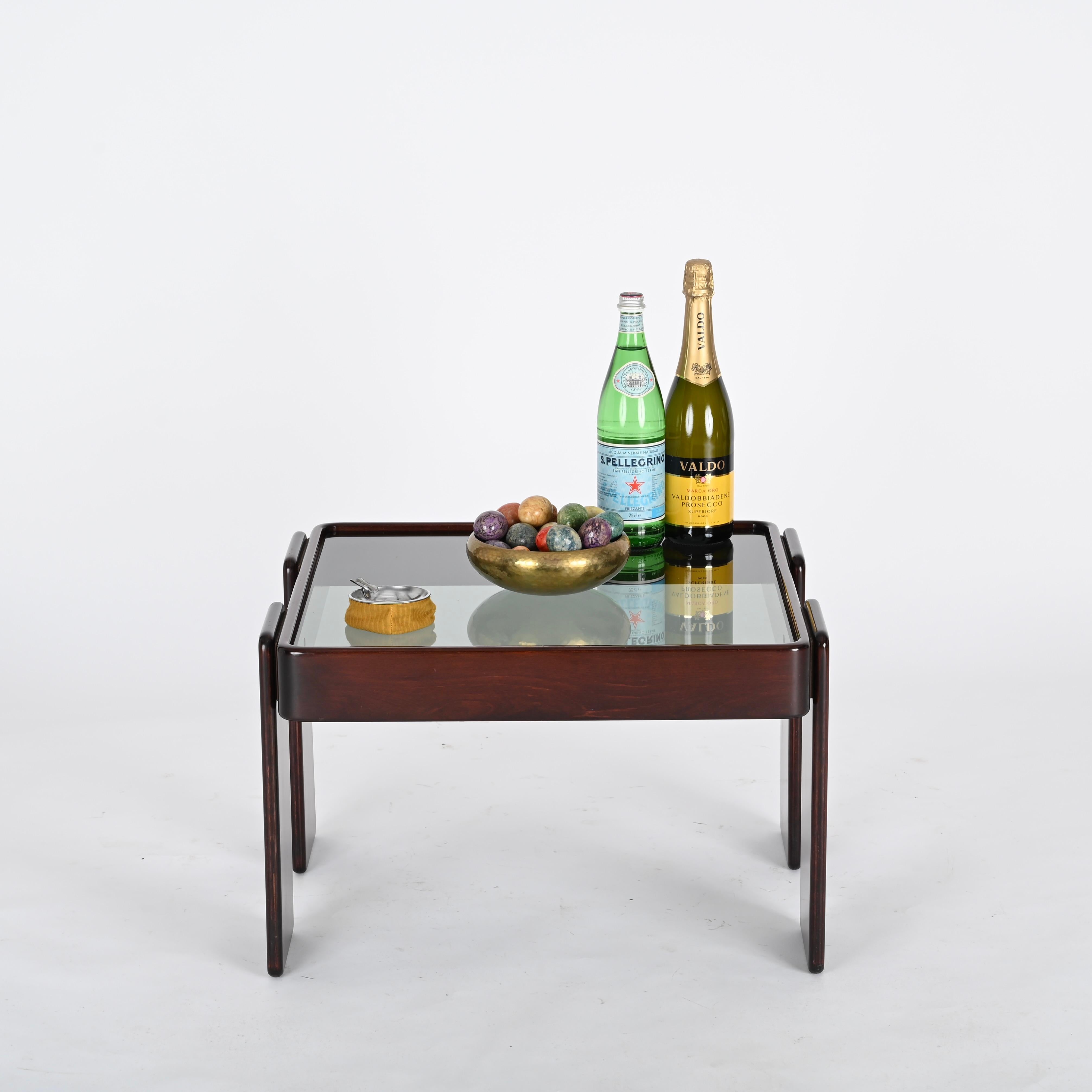 Italian Square Side Coffee Table with Smoked Glass by Frattini for Cassina, Italy, 1970s