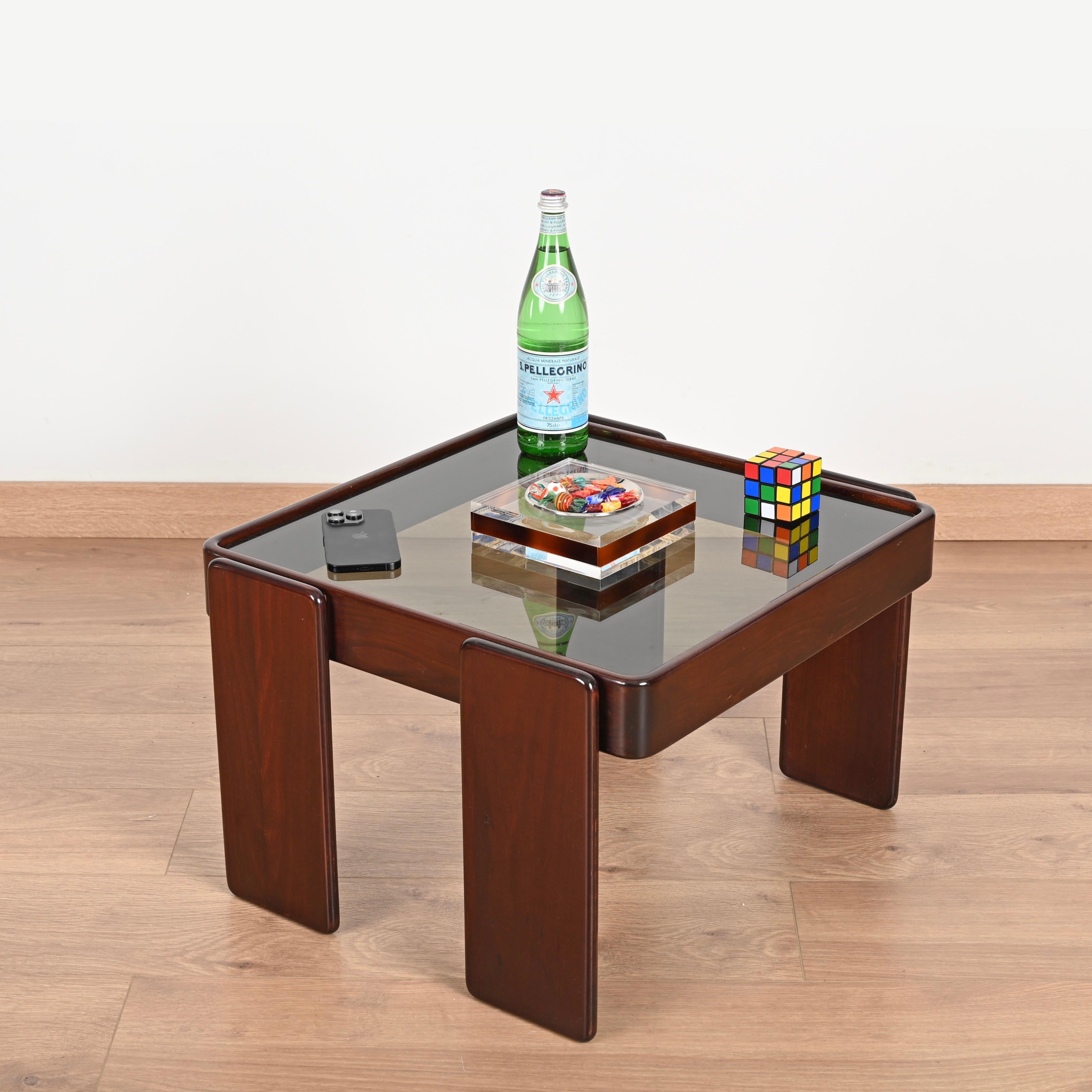 Square Side Coffee Table with Smoked Glass by Frattini for Cassina, Italy, 1970s 1