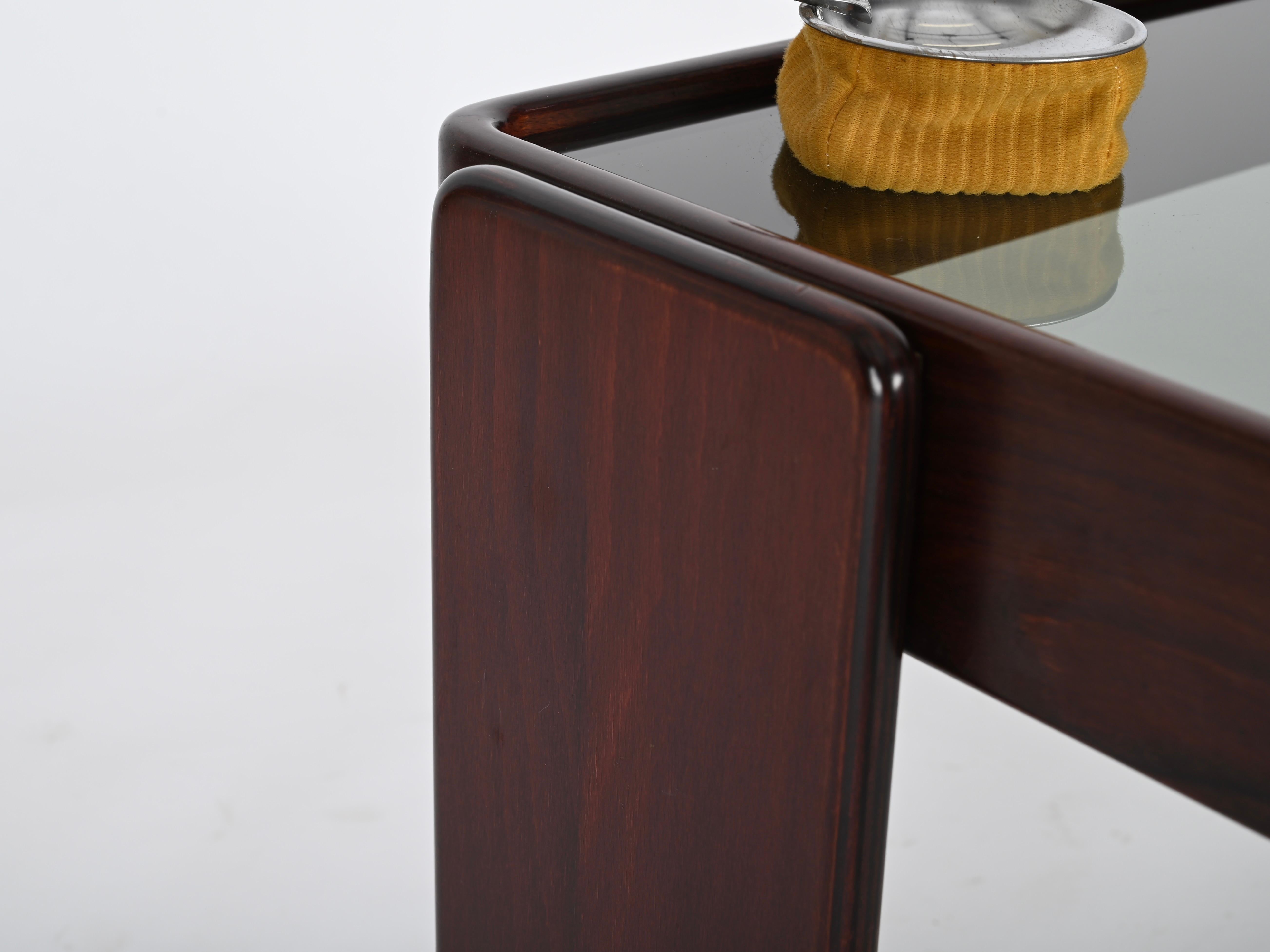 Square Side Coffee Table with Smoked Glass by Frattini for Cassina, Italy, 1970s 2