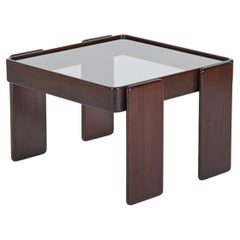Table basse carrée avec verre fumé de Frattini pour Cassina, Italie, 1970