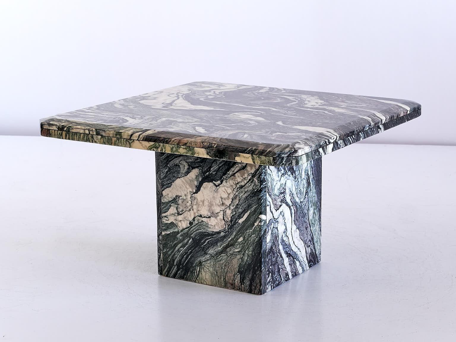 Mid-Century Modern Square Side Table in Green Cipollino Marble, Italy, 1970s
