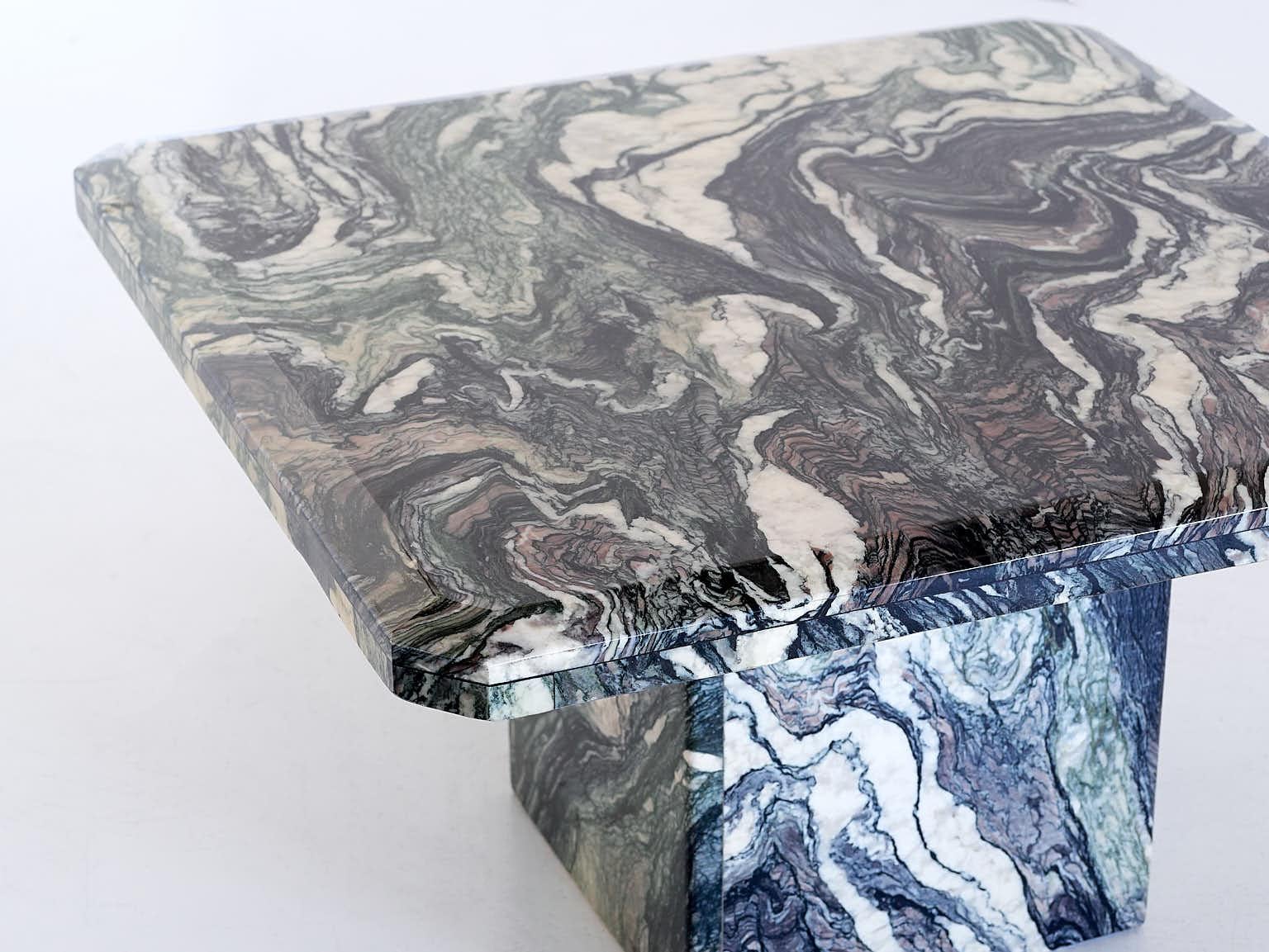 Italian Square Side Table in Green Cipollino Marble, Italy, 1970s