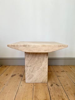 Square side table in natural travertine stone