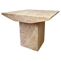 Square side table in natural travertine stone