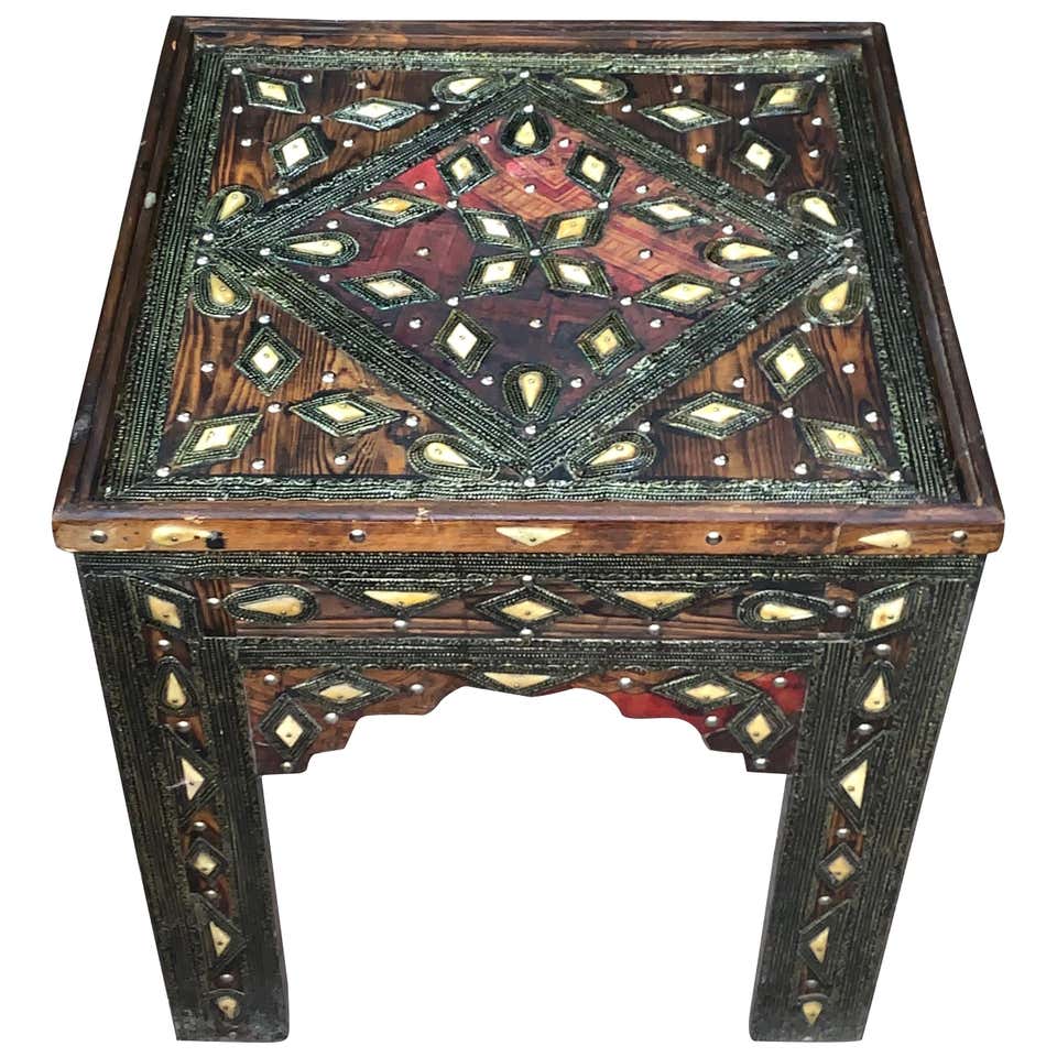 Moroccan Hand-Painted Side Table Maroon Color at 1stdibs
