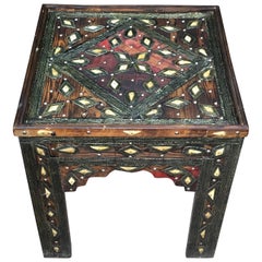 Antique Bone and Silver Inlay Square Side Table, Morocco, 1920s