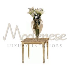 Square Side Table with Crema Valencia Marble Top by Modenese Interiors