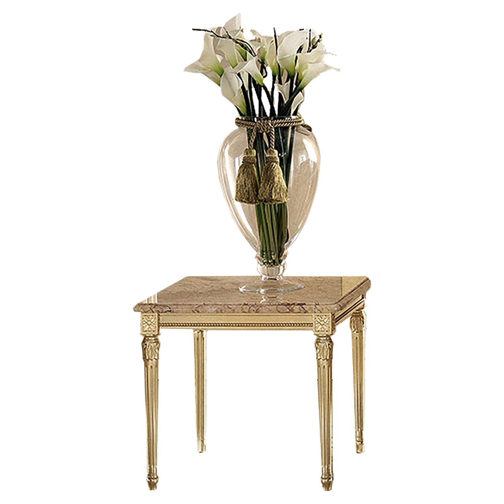 Square Side Table with Crema Valencia Marble Top by Modenese Interiors For Sale