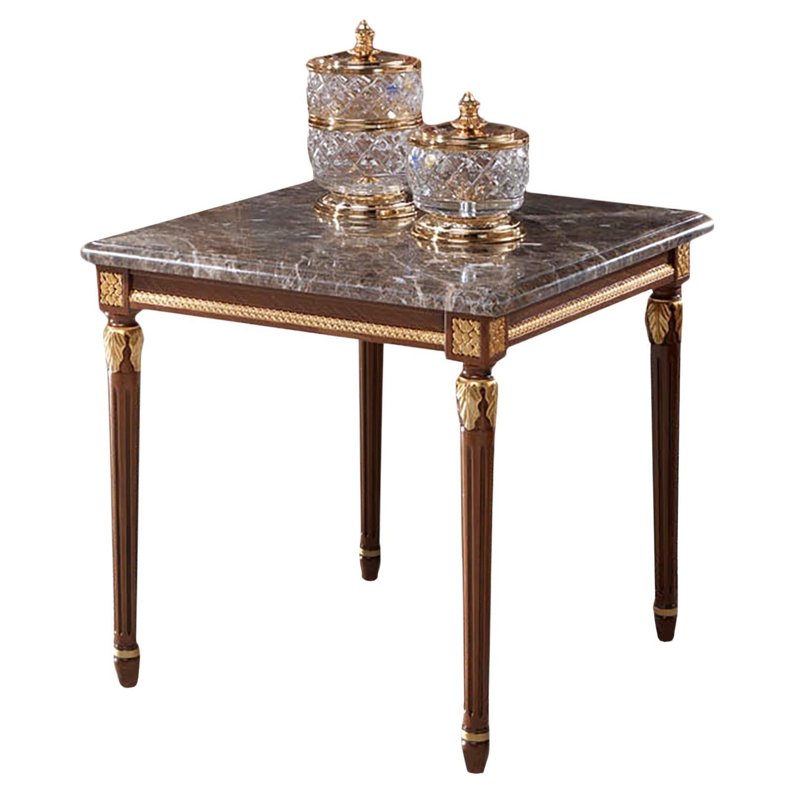 Square Side Table with Emperador Dark Marble Top by Modenese Gastone Interiors For Sale