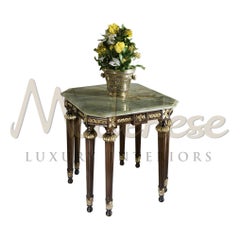 Square Side Table with Green Onyx Top and Walnut Finish by Modenese Luxury