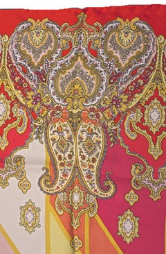 Square Silk Pink Yellow Gold Red Paisley Geometric Print Scarf