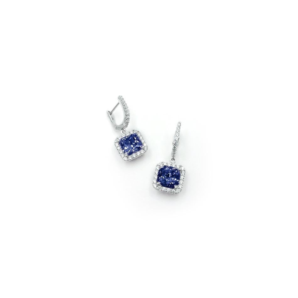 Square Silver Leverback Earring Blue In New Condition For Sale In Montreux, CH