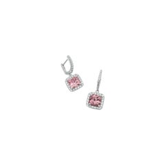 Square Silver Leverback Earrings Pink