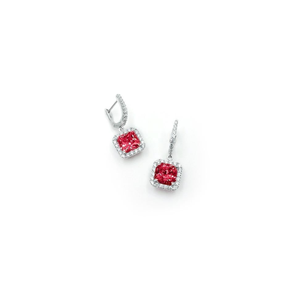 Boucles d'oreilles à levier carrées en argent et rubis Neuf - En vente à Montreux, CH