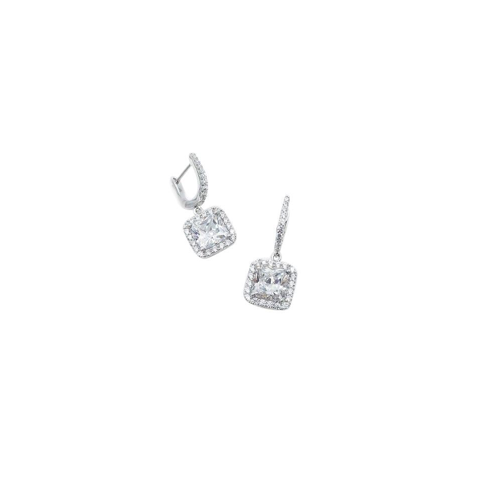 Square Silver Leverback Earrings White For Sale