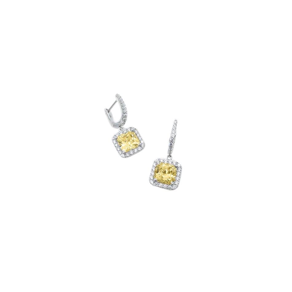 Square Silver Leverback Earrings Yellow
