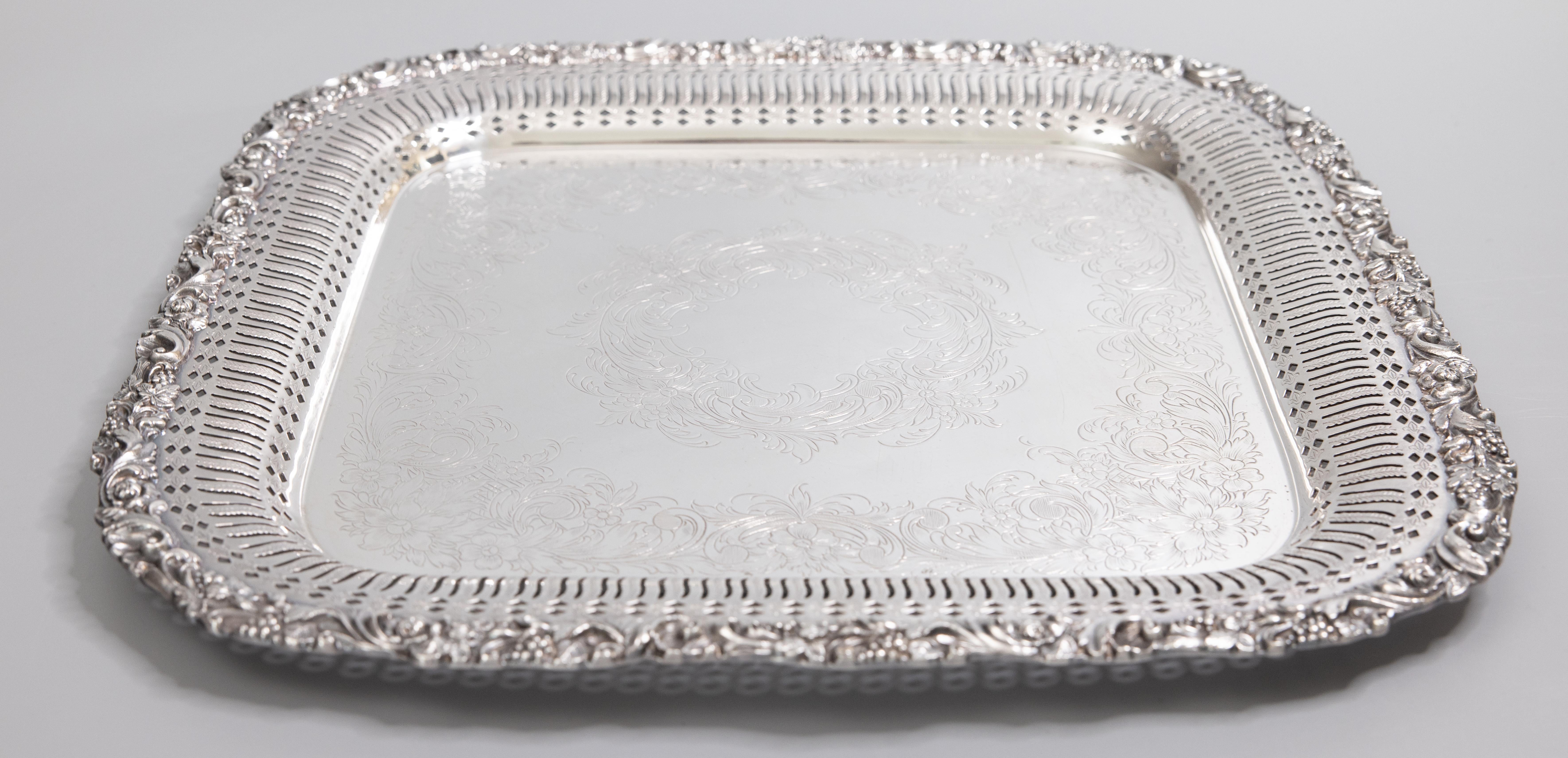 Square Silver Plate Barware Serving Tray, circa 1950 In Good Condition In Pearland, TX