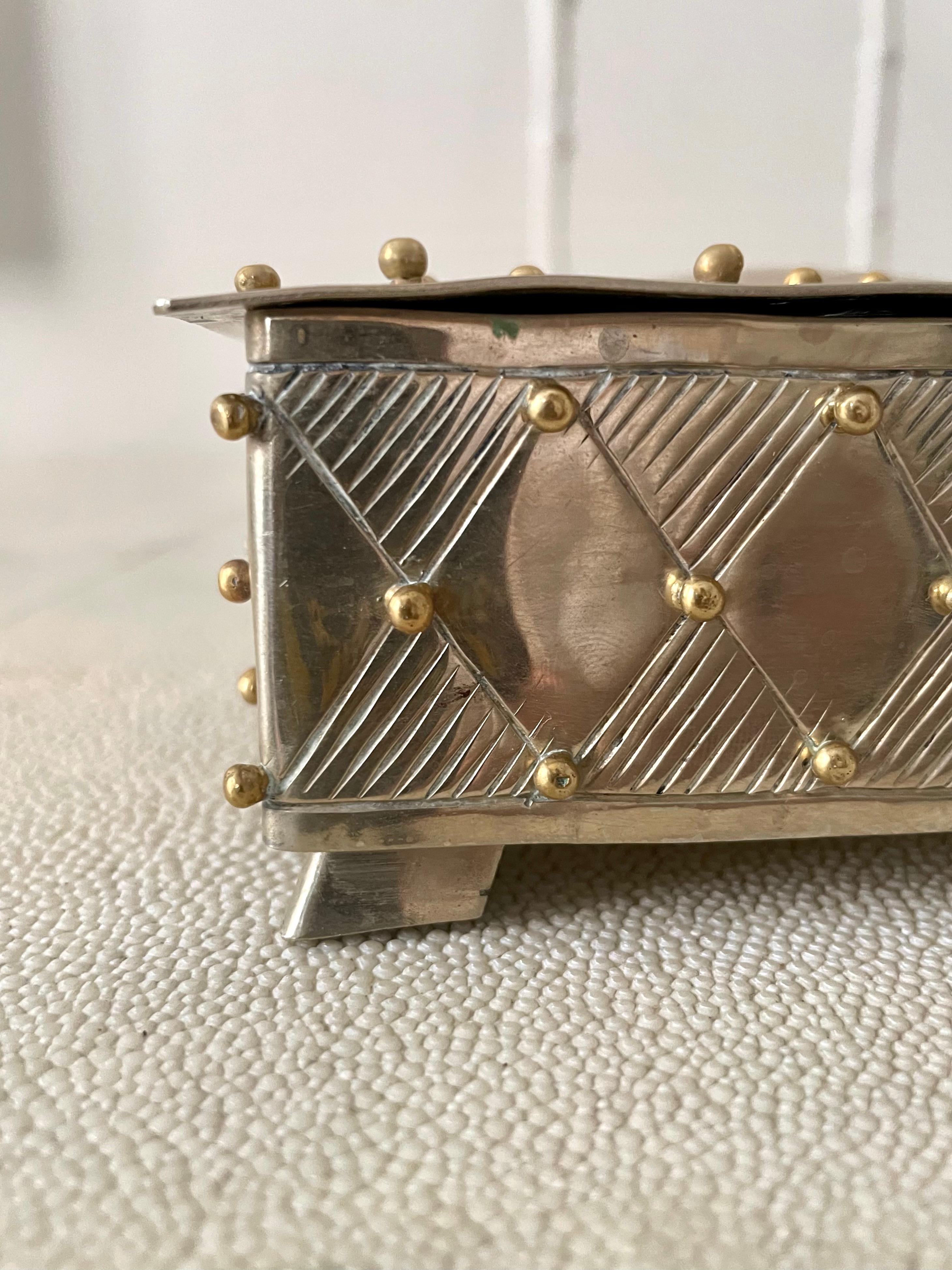 Mexican Square Silver Plate Box with Brass Beads After William Spratling