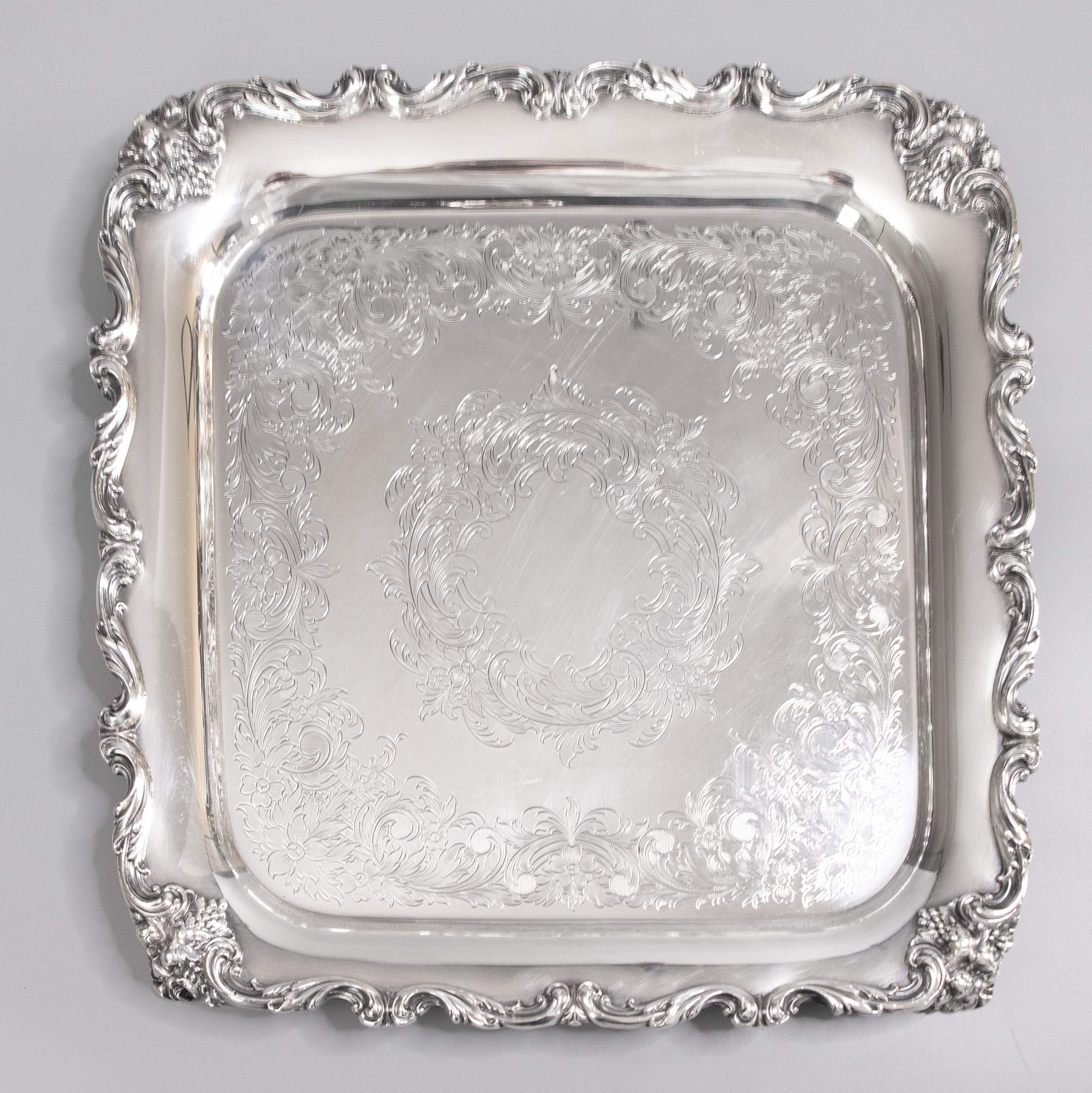 North American Square Silver Plate Footed Barware Serving Tray, circa 1950