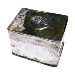 Vintage Square Silver Plate Keepsake Box with Sea Shell Lid