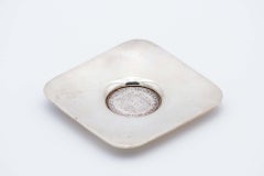 Square silver saucer with an inlaid coin of D. João