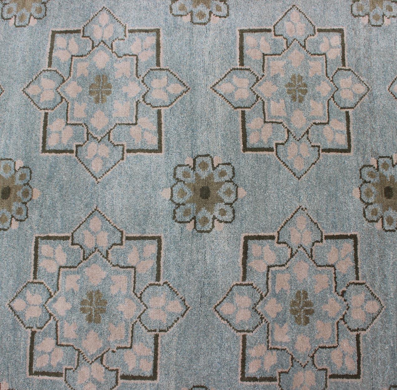 Square Size Modern Transitional Rug in Ice Blue Background and All-Over Design For Sale 2