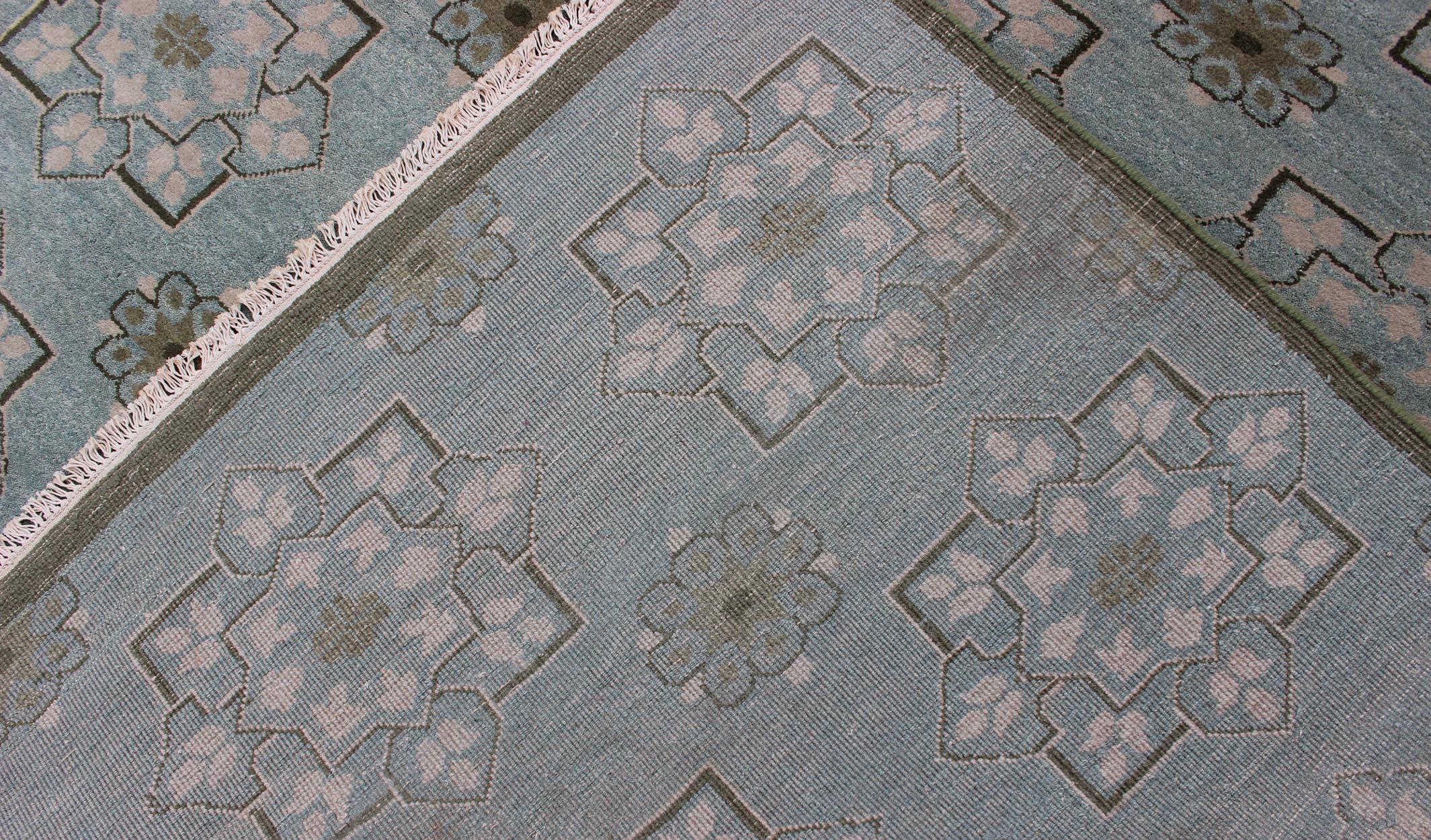 Square Size Modern Transitional Rug in Ice Blue Background and All-Over Design For Sale 4