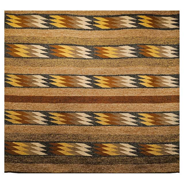 Vintage Native American Navajo Area Rug in Wide Band Pattern in Ivory ...