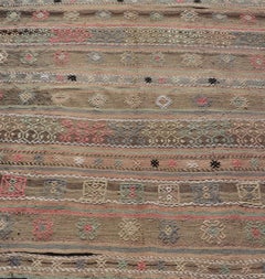 Square Size Turkish Vintage Embroidered Kilim Rug