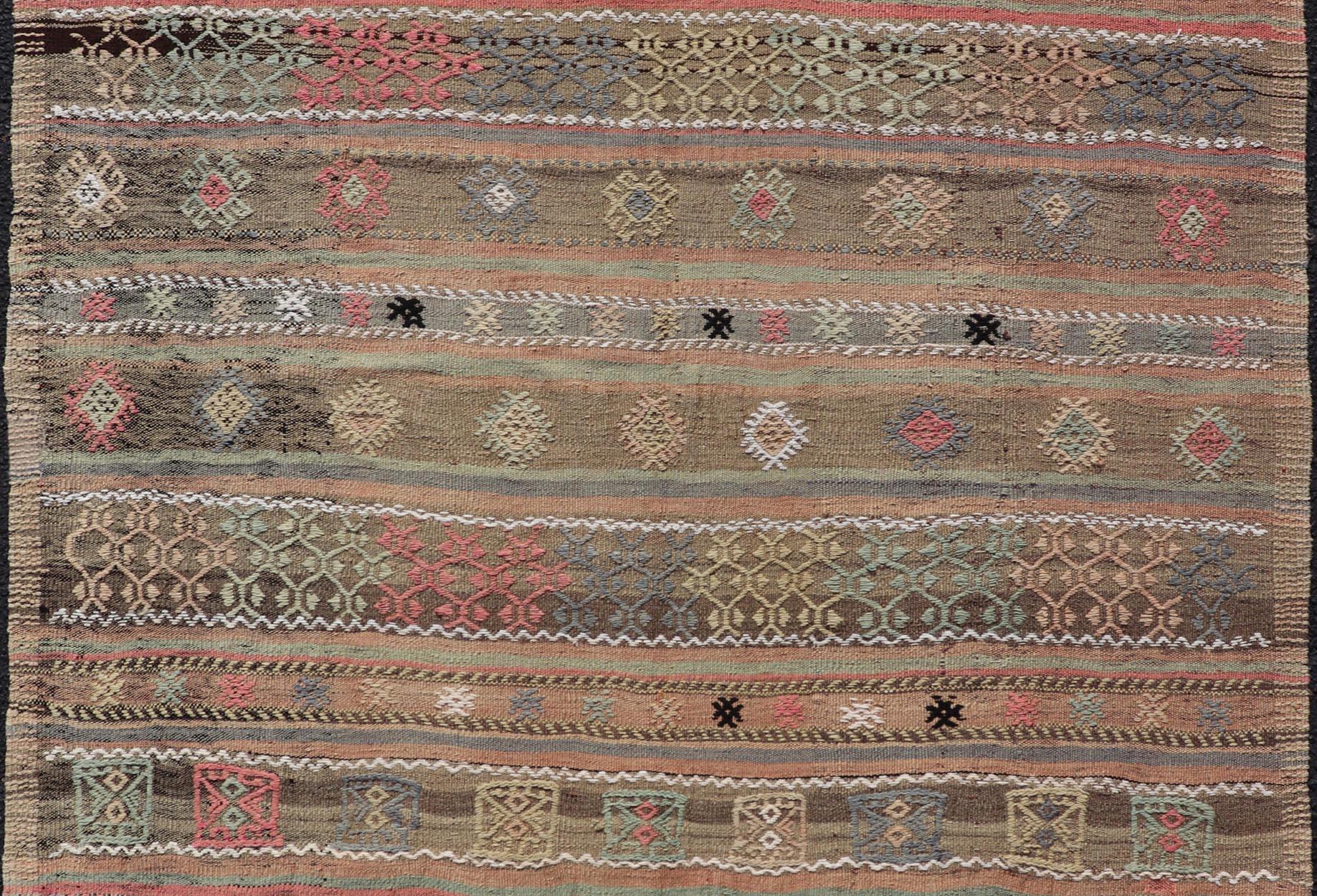 Square Size Turkish Vintage Embroidered Kilim Rug For Sale 1