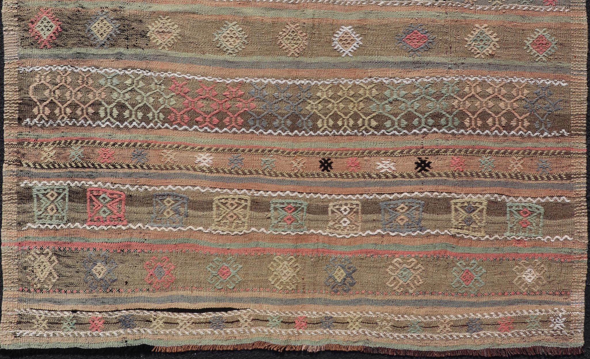Square Size Turkish Vintage Embroidered Kilim Rug For Sale 2