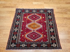 Vintage Persian Tribal Area Rug, Hand-Knotted Wool, Mid-1900s