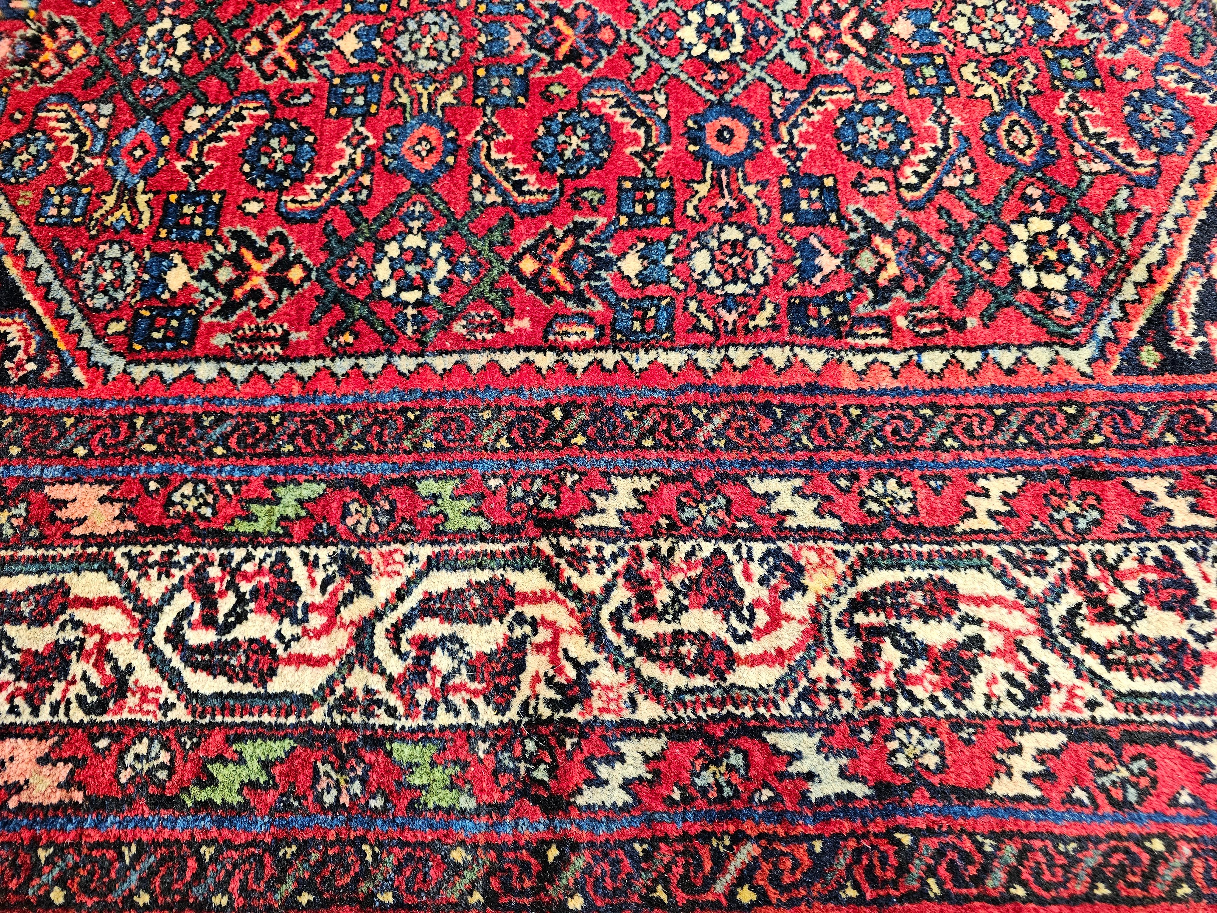 20th Century Square Size Vintage Persian Malayer Rug in All-Over Pattern in Red, Ivory, Navy For Sale