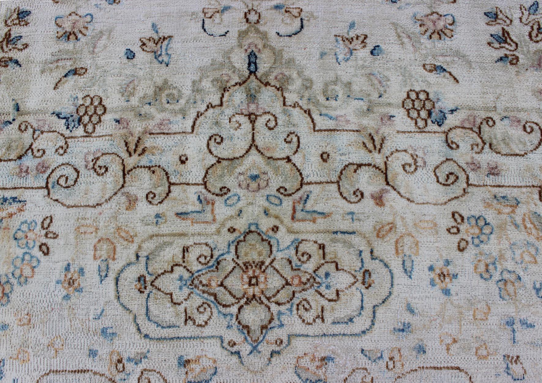 Wool Square-Sized Antique Persian Kerman Rug with Flowers For Sale