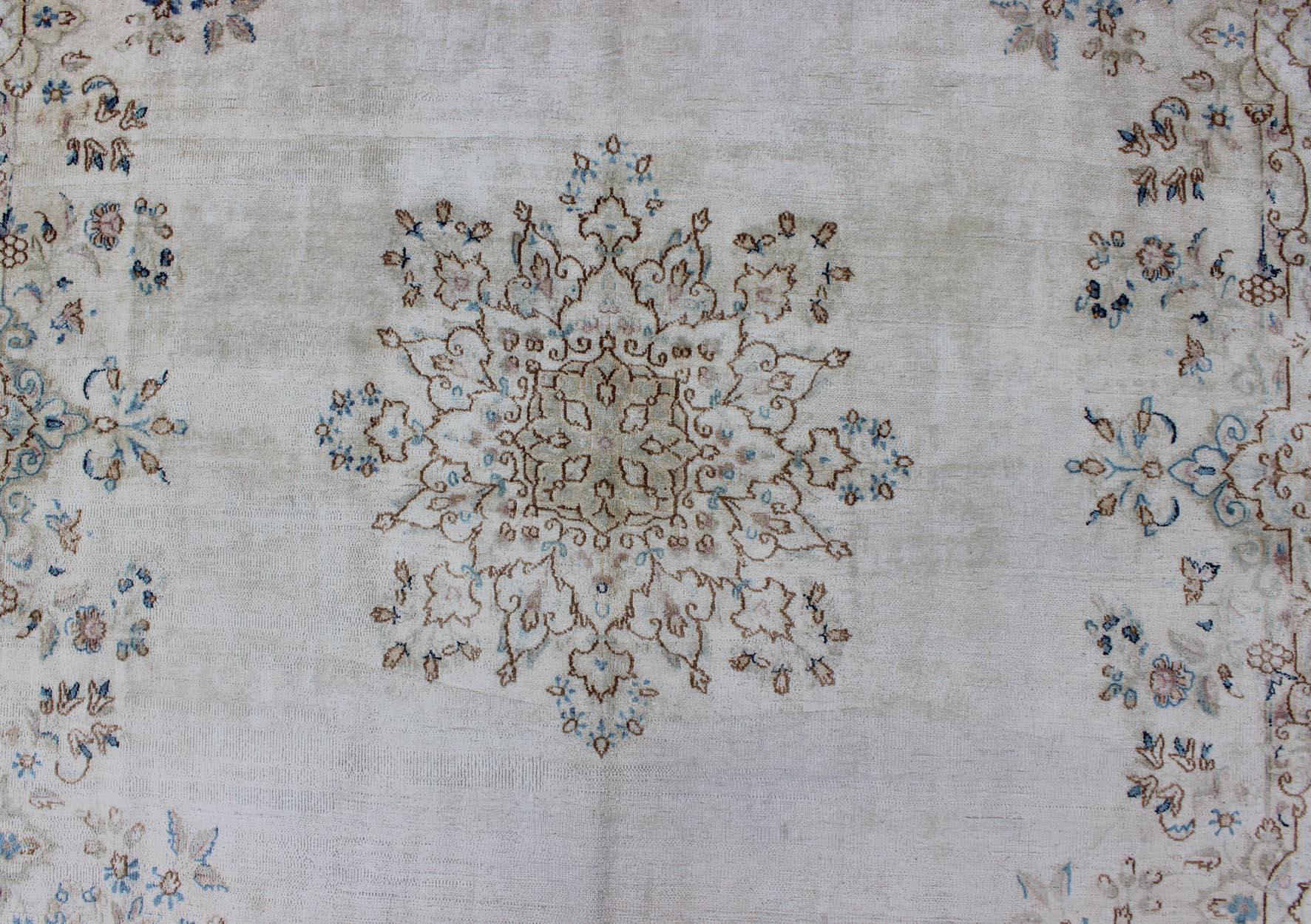 Square-Sized Antique Persian Kerman Rug with Flowers For Sale 2