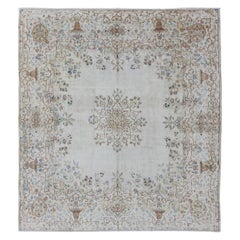 Square-Sized Antique Persian Kerman Rug with Flowers