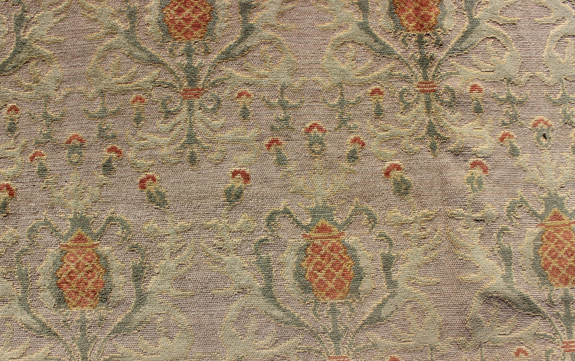 Square Sized Antique Spanish Carpet in Green, Orange and Gray/Blue 2