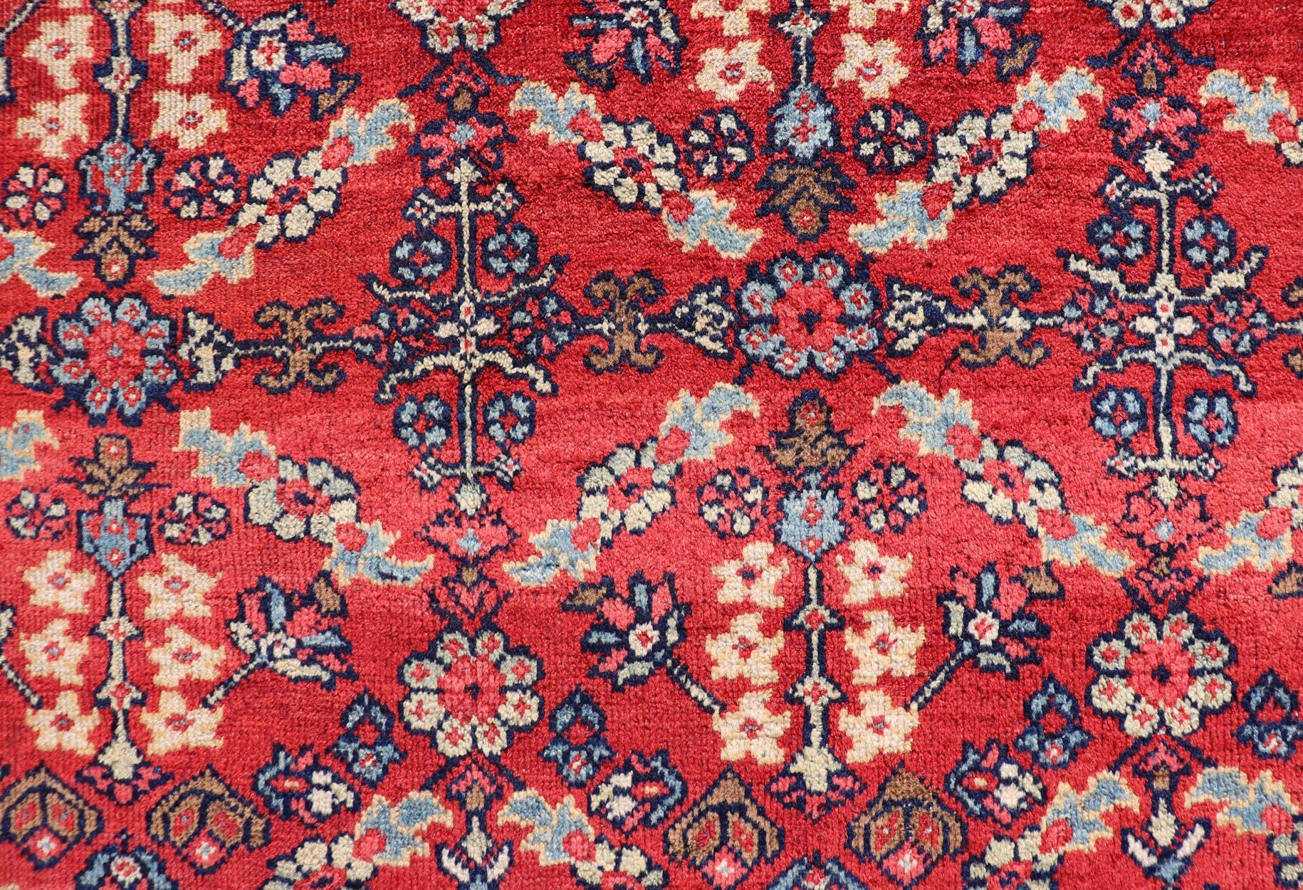 Square Size Geometric Antique Persian Mahal-Sultanabad Rug in Red and Blue Colo For Sale 2
