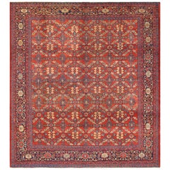 Square Size Geometric Antique Persian Mahal-Sultanabad Rug in Red and Blue Colo