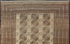 Square Sized Hand-Knotted Turkomen Ersari Rug in Wool with Repeating Gul Design