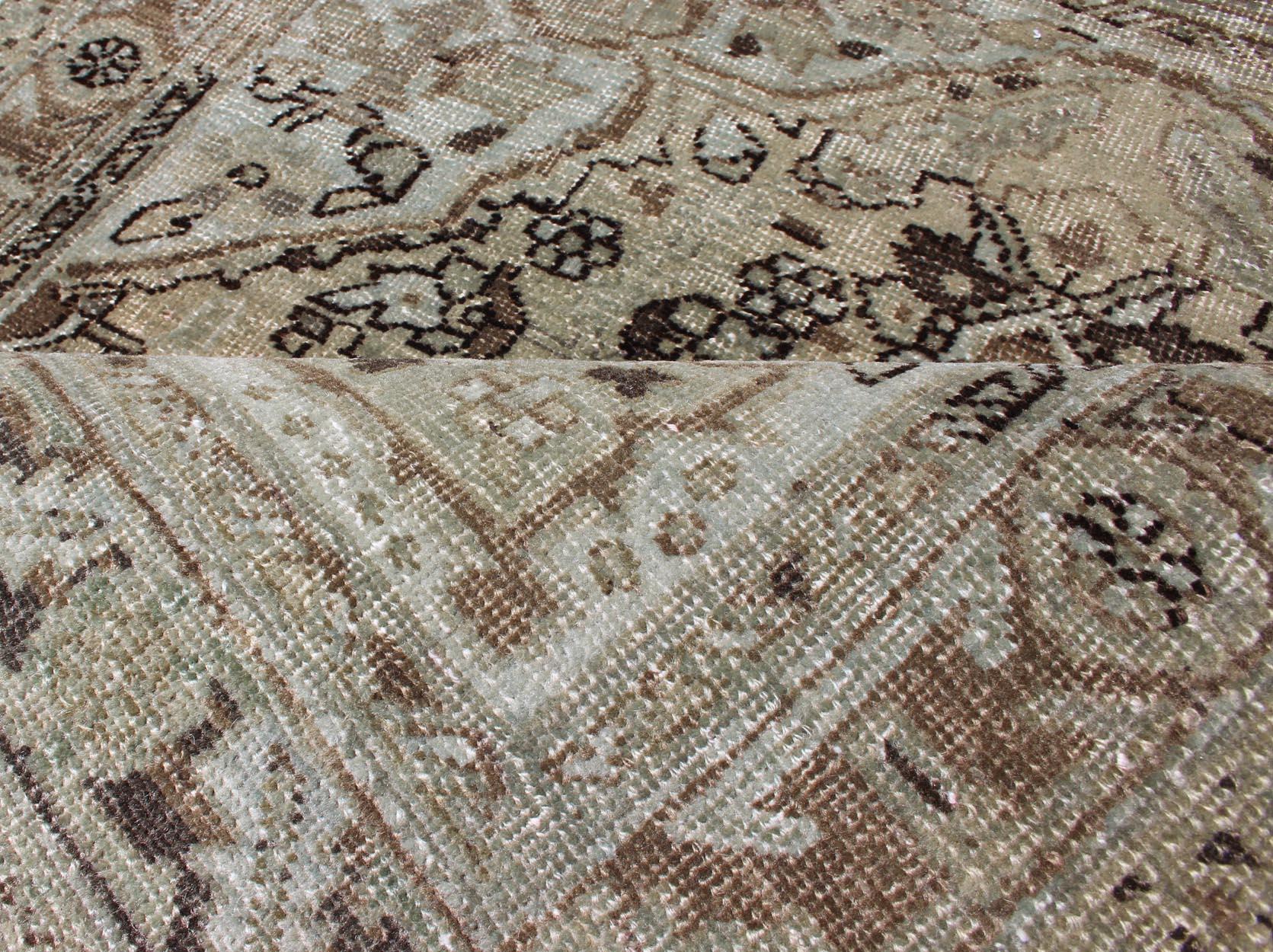 Persian Square-Sized Medallion Heriz Rug in Natural Color Tones For Sale