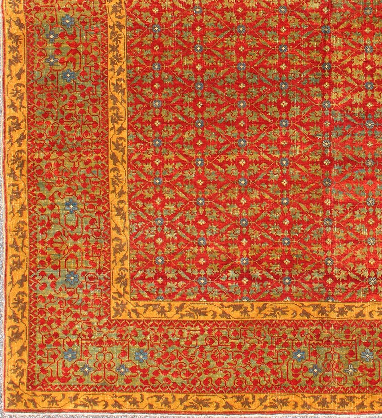 Oushak Square Sized Vintage Ottoman Rug with Repeating All-Over Design