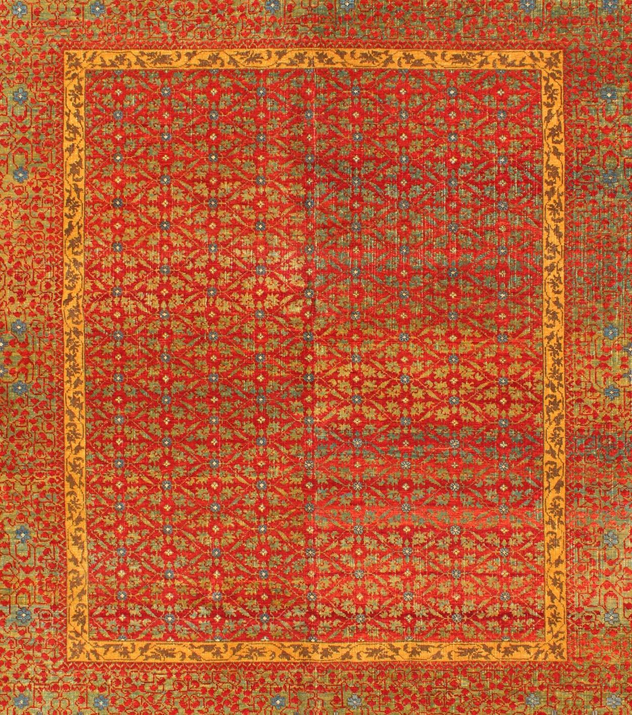 Turkish Square Sized Vintage Ottoman Rug with Repeating All-Over Design